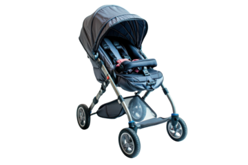 Sleek Grey Baby Jogging Stroller - Perfect for Active Parents and their Little Ones. Enjoy outdoor on transparent background