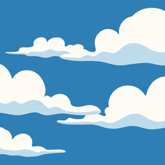 Cartoon Fluffy Clouds in a Blue Sky  Vector Illustration