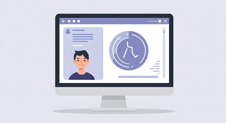 Digital Profile Dashboard on Computer Monitor with Avatar, Analytics Graph, and Data Insights for UI Design, Web Development, and Business Intelligence Solutions