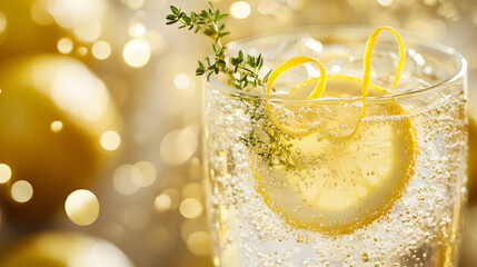 Elegant refreshing lemon thyme drink for festive events - close-up view