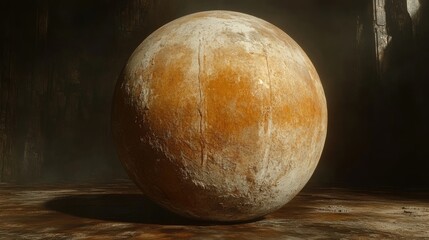Fototapeta premium Rusty, weathered sphere in a dimly lit space