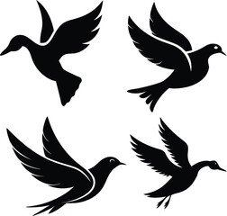 Obraz premium Set of Four Black Silhouettes of Flying Birds in Different Poses 