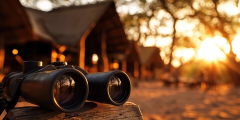 a wooden camera with a lens back lit by the sun 