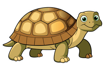 cartoon African spurred tortoise with large expressive eyes and a smiling face on a white background
