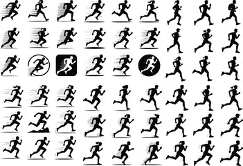 Naklejka premium Running Men and Women Silhouette Set | Fitness & Jogging Icons Athlete Runner Silhouettes | Jogging & Sprinting Vector Set