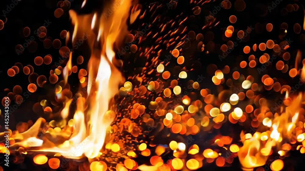 Poster a captivating display of vibrant flames and glowing embers creates a dynamic and intense atmosphere.
