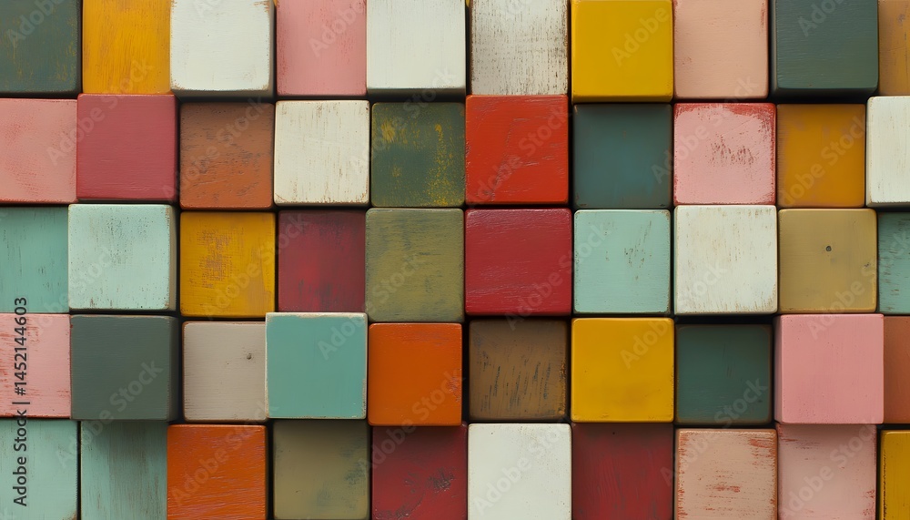 Aufkleber colorful wooden square blocks arranged in a grid pattern.