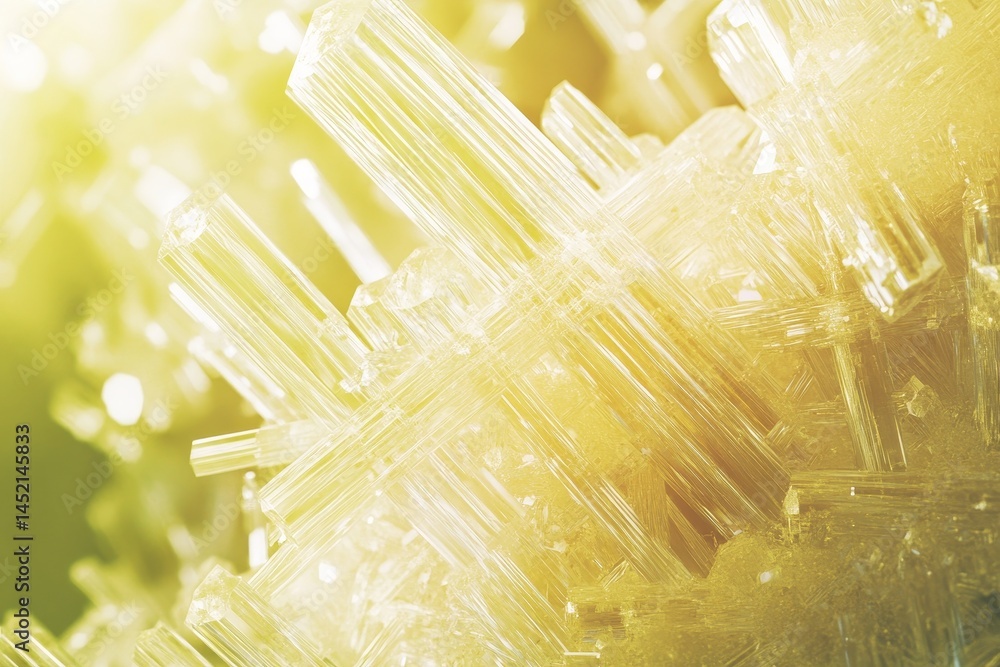 Poster close-up view of translucent crystals' intricate structure.
