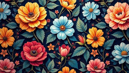 Intricate floral textile design, repeating motif, flower, seamless, elegant