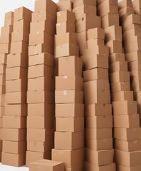 Neat stack of brown cardboard boxes on white background , boxes, texture