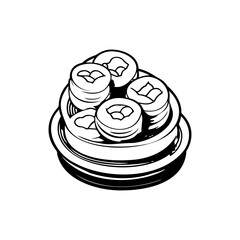 Steamed delights: Minimalist sketch of asian dim sum on bamboo steamer