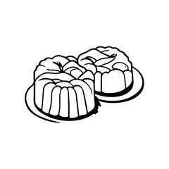 Minimalist outline rendering of two bundt cakes on plates in black and white