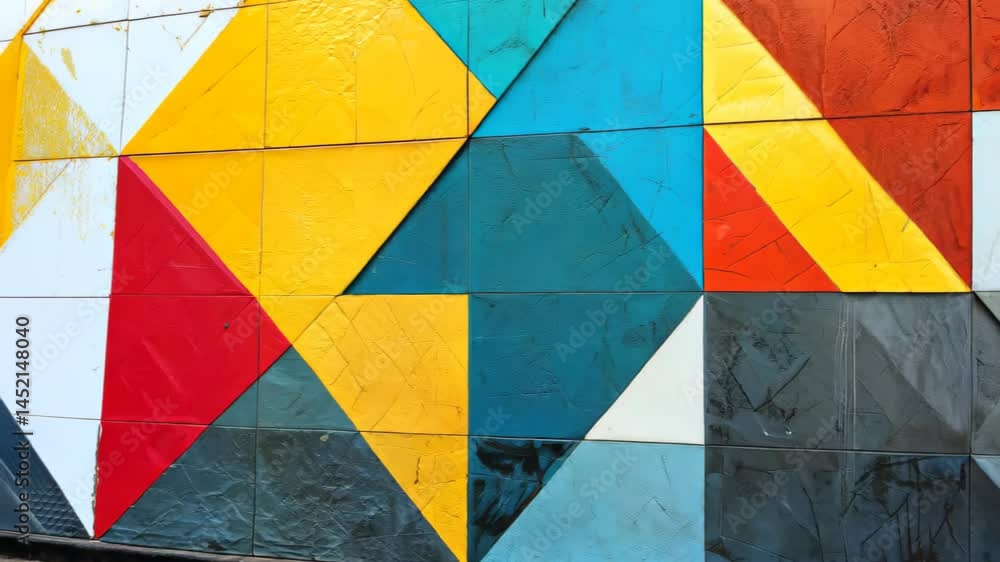 Poster a vibrant geometric wall art featuring colorful triangles that create an engaging pattern. this artw