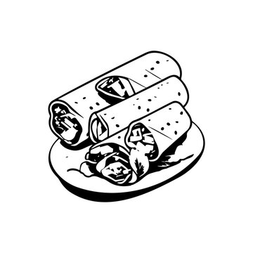 black and white shawarma rolls on plate clip art preview