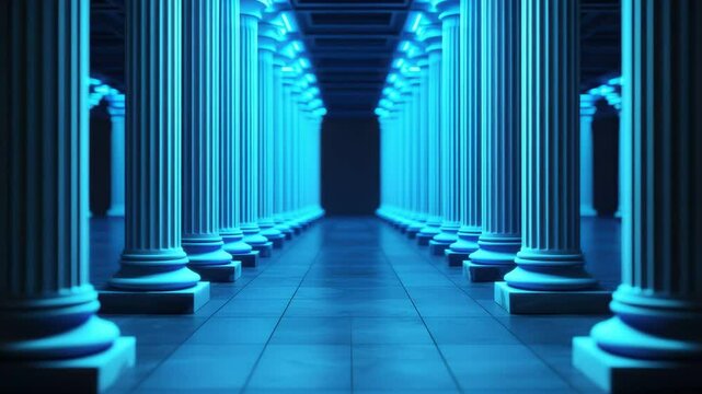 Majestic Hallway with Illuminated Classical Columns Architectural Background