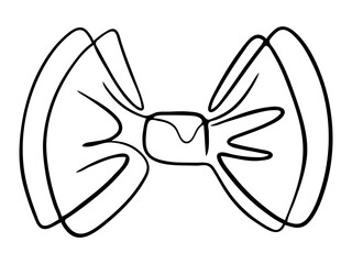 Ribbon bow line drawing. Hand drawn line art. Holiday gift ribbon. Vector illustration isolated on transparent background. 