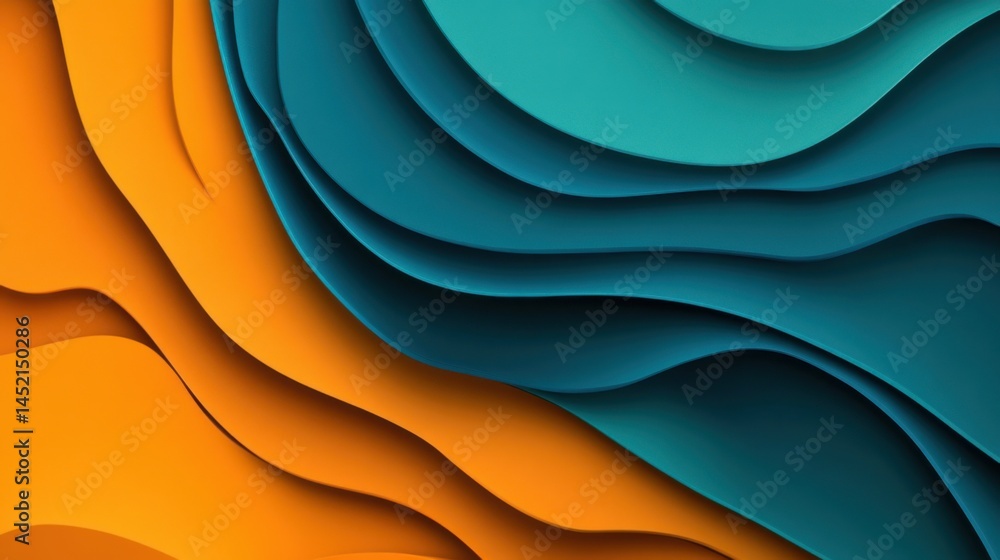 Poster colorful abstract paper waves create a dynamic visual composition in vibrant orange and teal tones