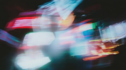 Vibrant interplay of colors and light creates an abstract canvas inspired by vintage film aesthetics and the beauty of distortion