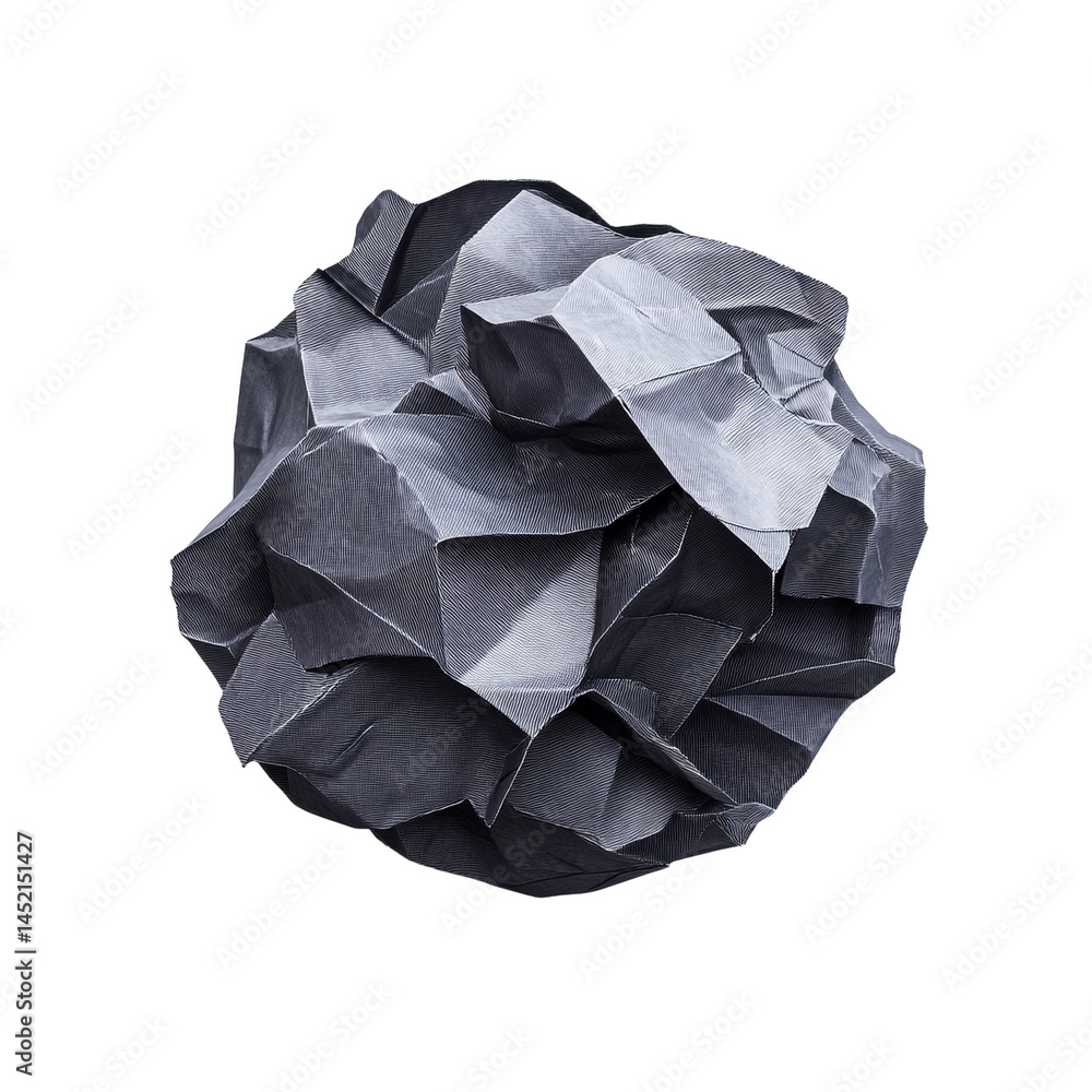 Poster abstract geometric sphere, textured surface in grayscale, floating with clean presentation for impac