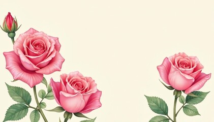 Delicate watercolor roses on a cream background, pattern, cream, decor