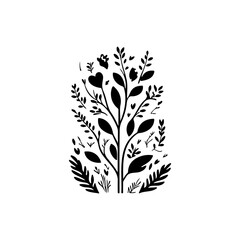 Botanical Abstraction: Stylized Foliage Arrangement in Monochrome Simplicity