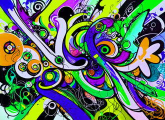 Funky unique abstract bright artistic graffiti. Psychedelic playful, surreal colorful street art perfect for digital, print, or creative design use.