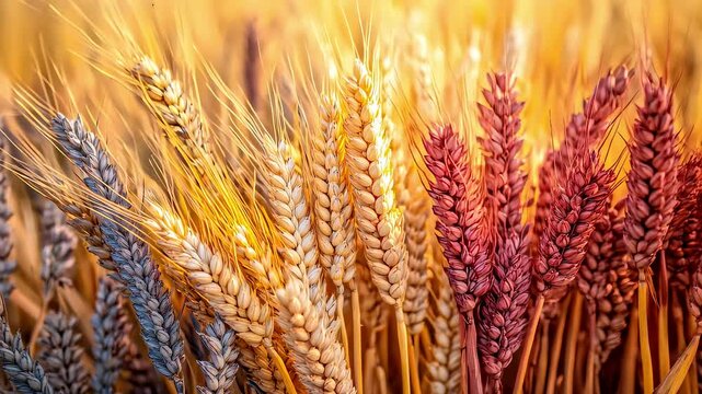 Close-up of Wheat Ears in Different Colors