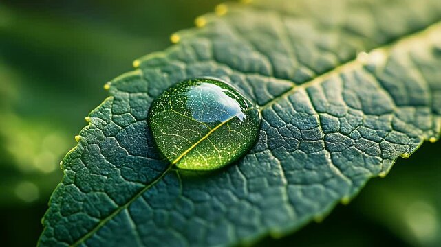 Water droplet on green leaf