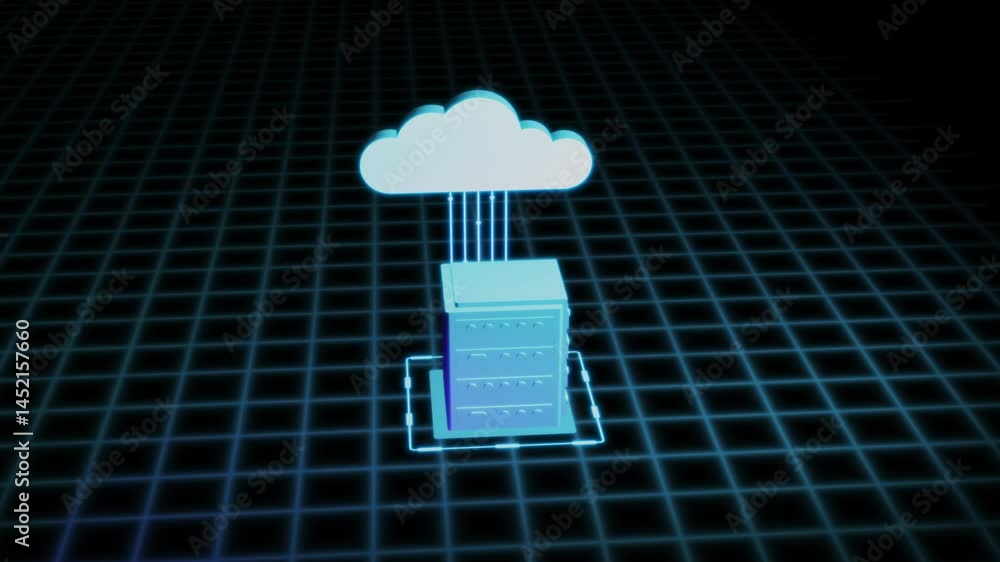 Poster cloud data transfer from server in digital grid background