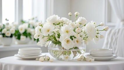 "Panoramic View of Jasmine Flowers on a White Surface"