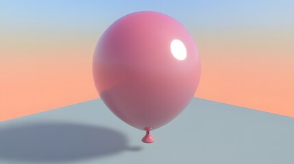 Fototapeta premium Pink Balloon Minimalist 3D Render Pastel Background
