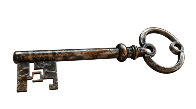 Realistic Key on White Background: High-Resolution Stock Photo for Design Projects and Websites. on transparent background