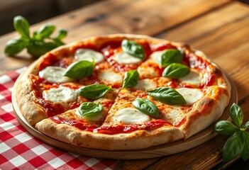 Warm, inviting, and appetizing Neapolitan pizza on rustic wooden table