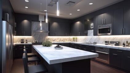 Admire a Modern Kitchen Design with Stylish Countertops and Cabinets in a Cozy Home Interior