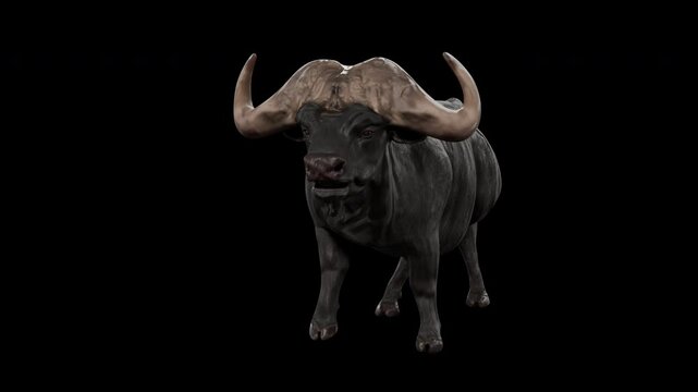 African Buffalo Walk Cycle Animation on Transparent