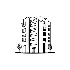 Fototapeta premium Architectural elevation: Linear building sketch amidst minimalist landscape design