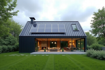 Modern Solar Powered House, Eco Friendly Sustainable Architecture, Clean Energy Living