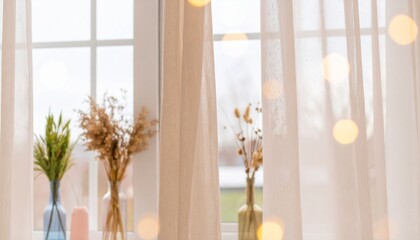 美しい植物を窓辺に飾る