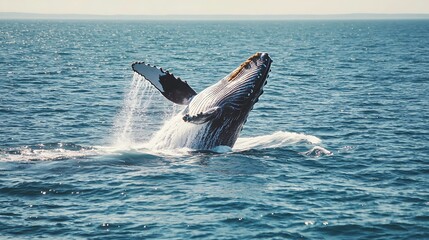 Fototapeta premium Majestic Humpback Whale Breaching in the Ocean