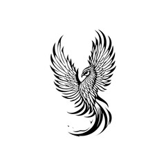 Obraz premium Stylized depiction of a phoenix, showcasing intricate feather detailing and flowing lines