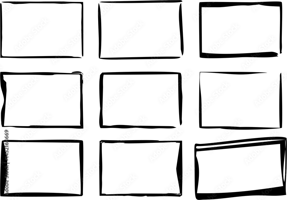 Poster outline frame in hand drawn style. grunge empty frames set in sketch. easy to use for poster or bann