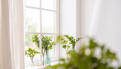Fototapeta premium 美しい観葉植物、明るい窓辺