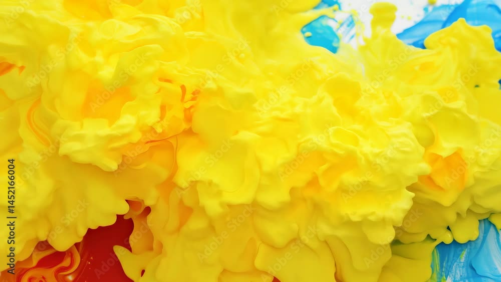 Poster this image showcases a vibrant abstract painting with brilliant swirls of red, yellow, and blue, cre
