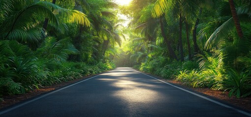 Obraz premium Tropical Road Through Lush Green Paradise