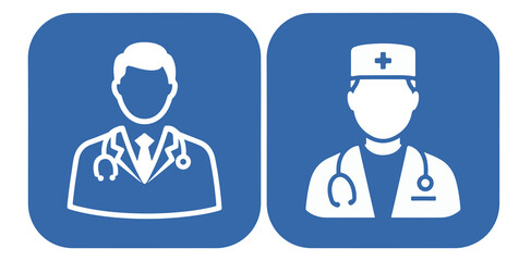 Doctor and Nurse Icon Set , Medical Staff Symbols in Blue and White