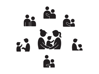 Simple Black and White Family Icons Showing Various Relationships