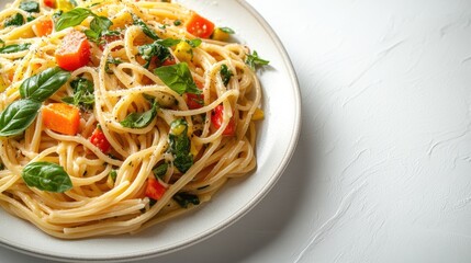 Pasta primavera with seasonal vegetables and herbs