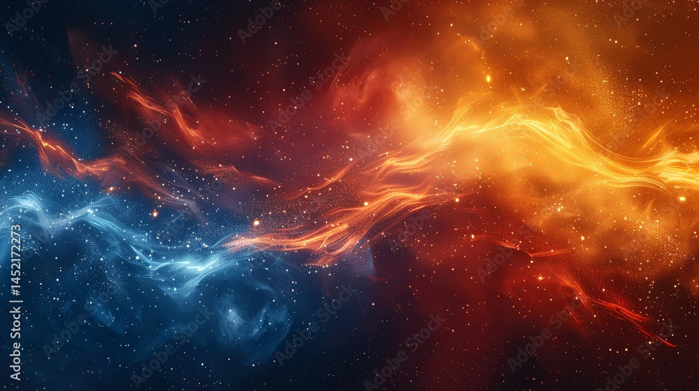 Poster dive into creativity with a unique abstract design featuring a dark orange, yellow, and blue gradien