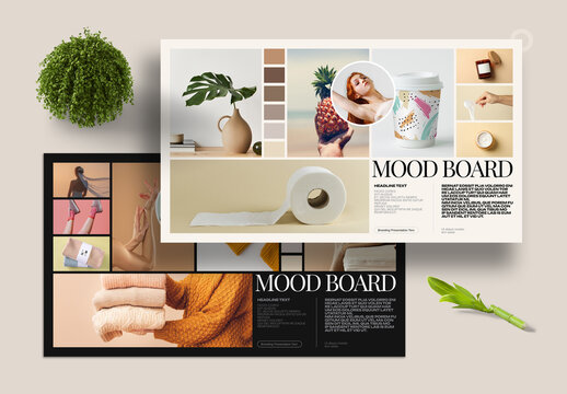 Minimal Moodboard Presentation Layout With 8Photo Options and Color Palette