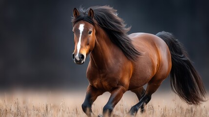 Majestic Chestnut Horse Galloping Through Golden Field Breathtaking equine beauty in motion